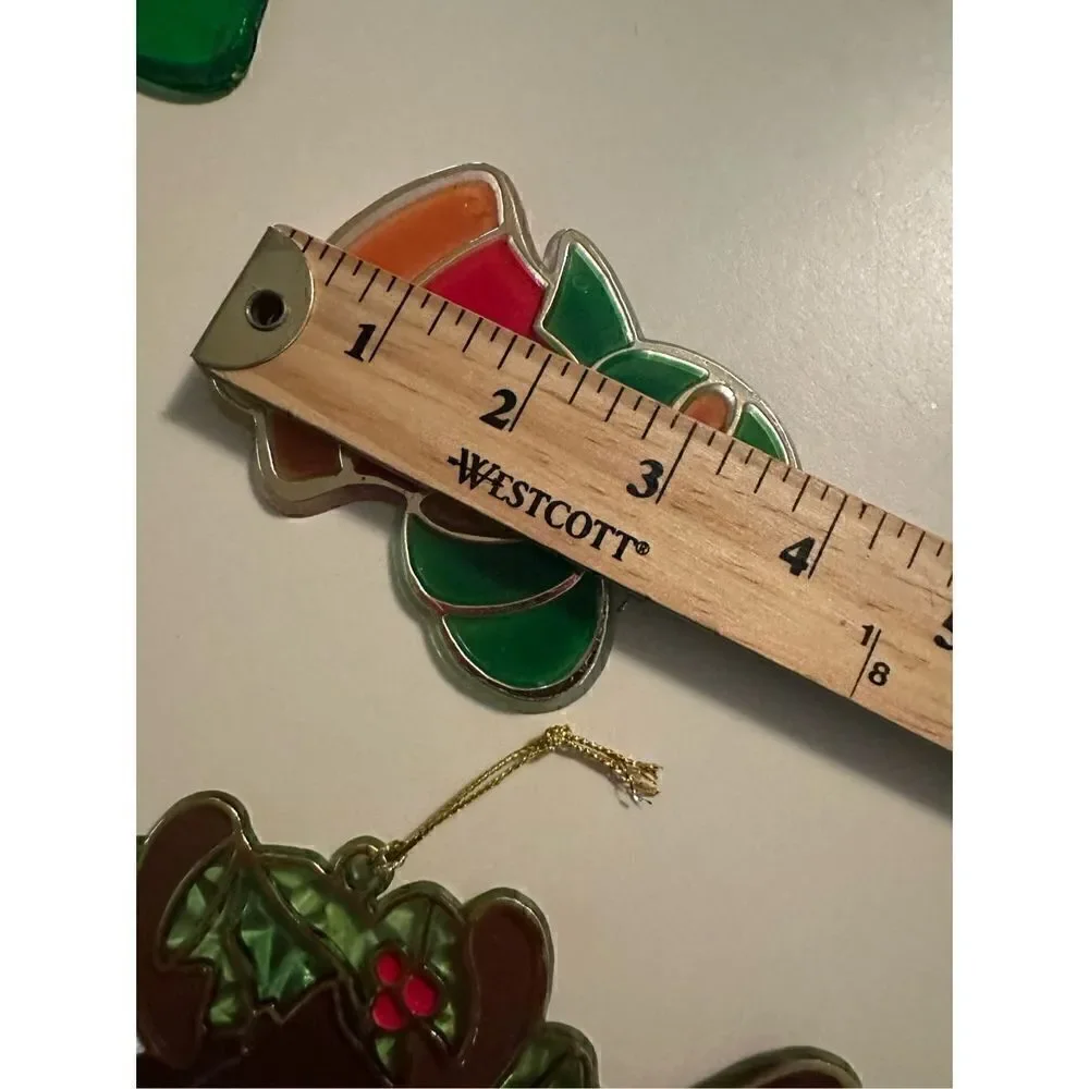 VINTAGE LARGER STAINED GLASS LOOK WINDOW ORNAMENT SUNCATCHERS CHRISTMAS MCM